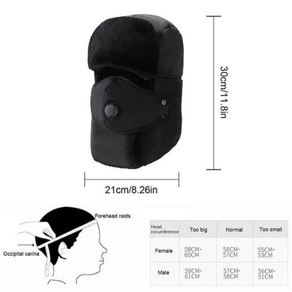 Winter Fur Hat with Mask Cap For Men And Women, Black - Picture 10 of 10